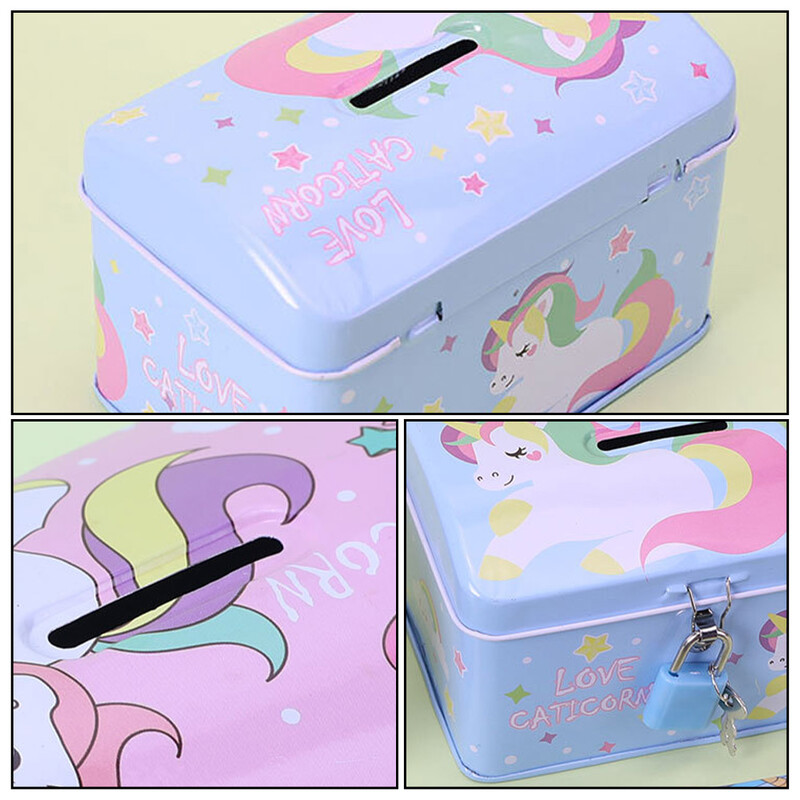 Novčić prasica Lončić Kutija za uštedu Brava Staklenka za pohranu Spremnik za djevojčice Dječji ispis životinja Metalna dugina koja se može zaključati