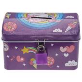 Pank notsu raha ükssarvik mündikarp Lapsed säästupott lukk loomapurk tüdrukud metallist hoiupangad Multikad trükkimine konteineri laua võti