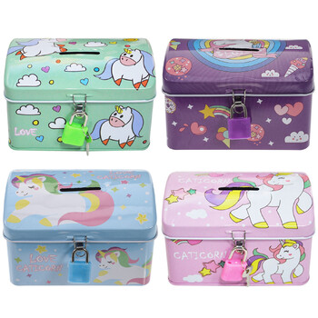 Bank Piggy Money Unicorn Coin Box Kids Saving Pot Lock Animal Jar Girls Metal Storage Banks Εκτύπωση κινουμένων σχεδίων Δοχείο τραπεζιού κλειδί