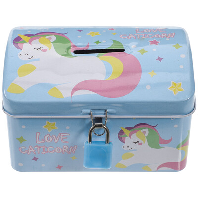 Pank notsu raha ükssarvik mündikarp Lapsed säästupott lukk loomapurk tüdrukud metallist hoiupangad Multikad trükkimine konteineri laua võti