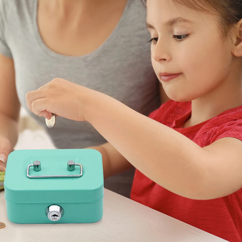 Метална касичка с ключалка Кутия за спестяване на пари 4,53x3,78x2,28 инча Органайзер за пари Малка кутия за съхранение за възрастни и деца