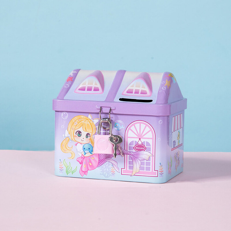 Касичка еднорог Метална с ключалка Играчки Спестяване на пари Буркан Запечатване на държач за монети Тенекиена плоча за малки деца Дете Момичета Касичка Декор