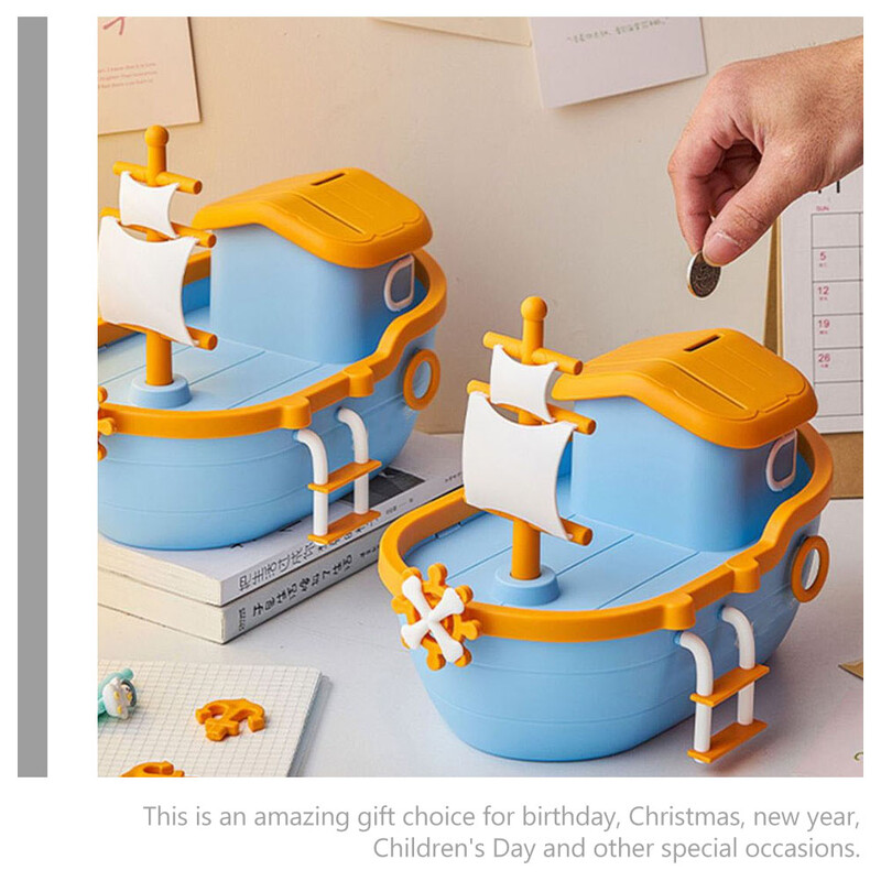 Pușculiță cu nava pirat Economii de bani pentru băieți Decorație pentru cameră pentru copii pentru a se sparge pentru a deschide oala cu monede Jucării pentru copii