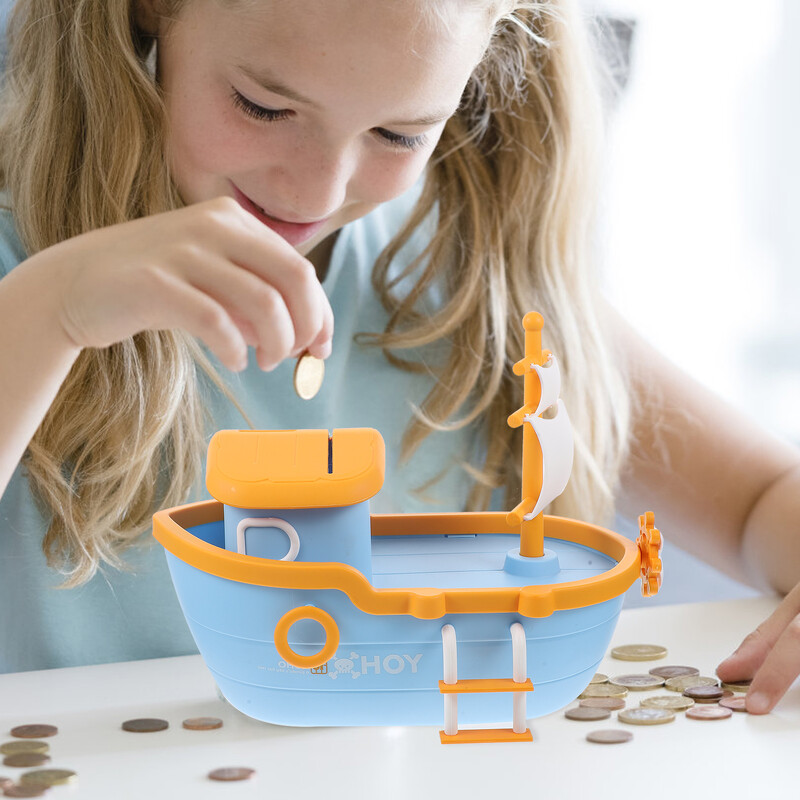 Pușculiță cu nava pirat Economii de bani pentru băieți Decorație pentru cameră pentru copii pentru a se sparge pentru a deschide oala cu monede Jucării pentru copii