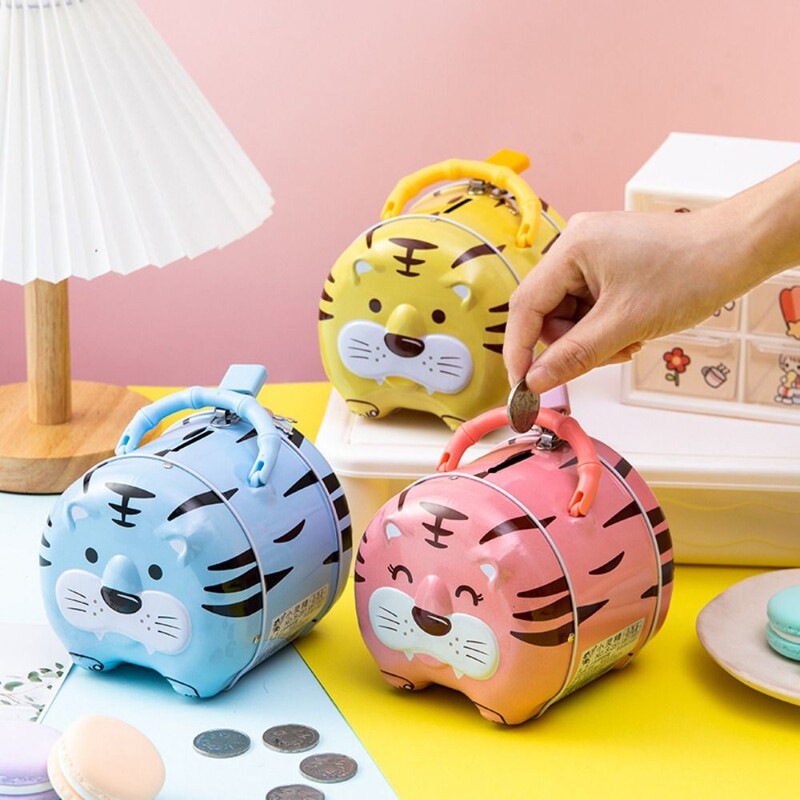 Tiger Piggy Bank Сладка касичка за пари Желязен сейф Подарък за детски рожден ден Креативна декорация на работния плот Играчки Съхранение на монети