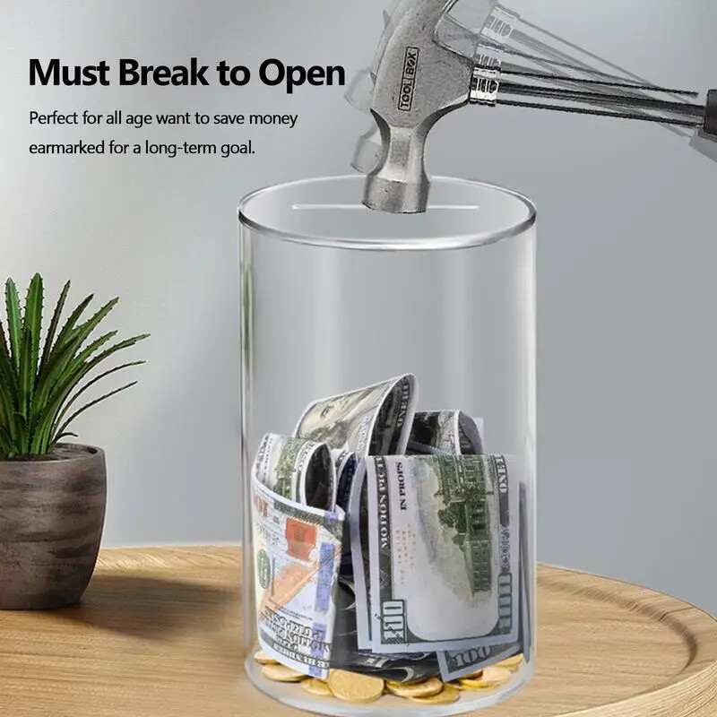 Velika kasica prasica za odrasle, djecu Vcertcpl Prozirna akrilna kasica prasica novčići Novčanice Banka Posuda za štednju novca Neotvoriva posuda za sitniš