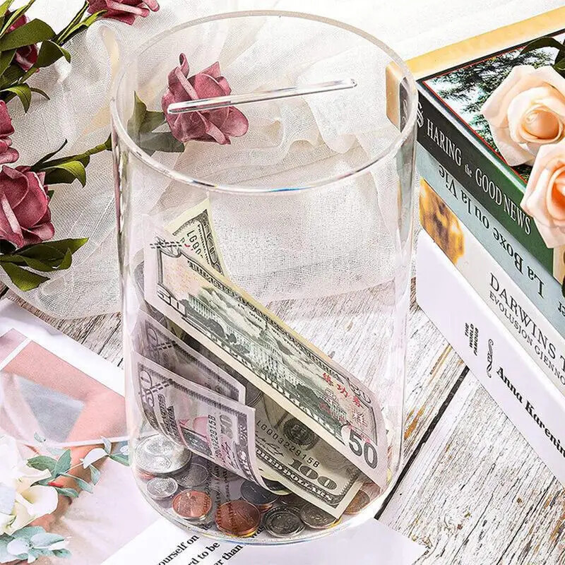 Velika kasica prasica za odrasle, djecu Vcertcpl Prozirna akrilna kasica prasica novčići Novčanice Banka Posuda za štednju novca Neotvoriva posuda za sitniš