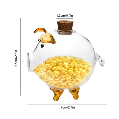 Прозрачна стъклена касичка Прасенце Гърне с пари Детско гърне с пари Банка с монети Прасенце Спестяващо гърне Десктоп Декорация