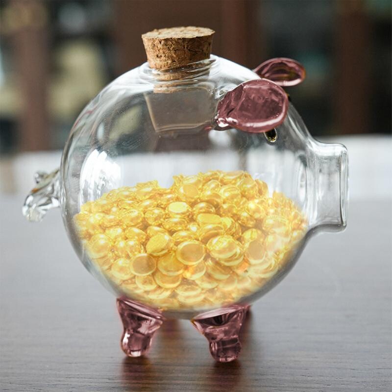 Прозрачна стъклена касичка Прасенце Гърне с пари Детско гърне с пари Банка с монети Прасенце Спестяващо гърне Десктоп Декорация
