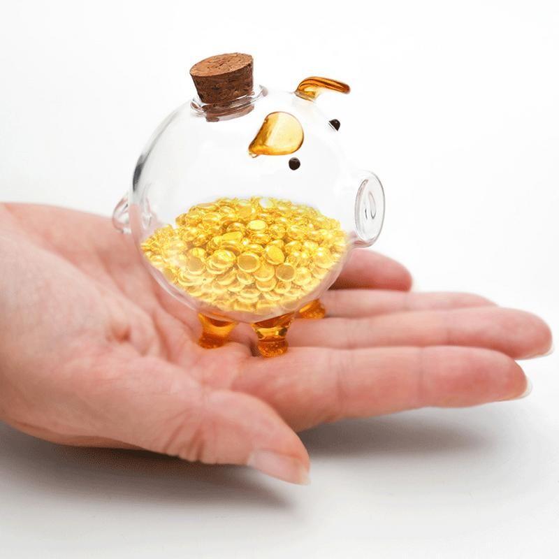 Прозрачна стъклена касичка Прасенце Гърне с пари Детско гърне с пари Банка с монети Прасенце Спестяващо гърне Десктоп Декорация