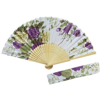 67JB Floral πτυσσόμενος ανεμιστήρας με τσάντα Vintage Bamboo Hand Fans for Women Girl Performance