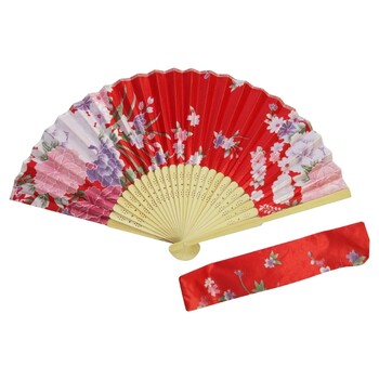 67JB Floral πτυσσόμενος ανεμιστήρας με τσάντα Vintage Bamboo Hand Fans for Women Girl Performance