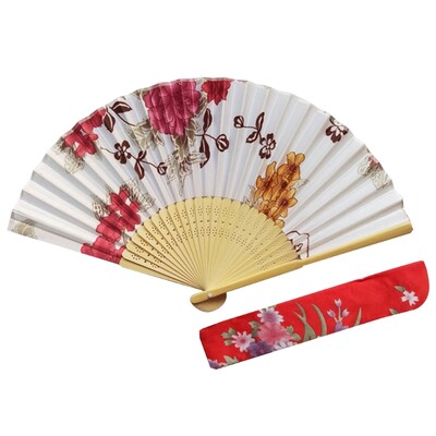 67JB Cvjetna sklopiva lepeza s torbom Vintage ručne lepeze od bambusa za žene, djevojačke izvedbe