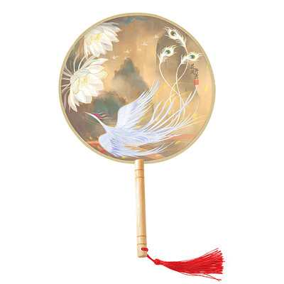 Vintage ručna lepeza Kineska svila izvezena okrugla lepeza Mitološki životinjski dizajn Ukrasi za dom Plesna lepeza Svadbena zabava