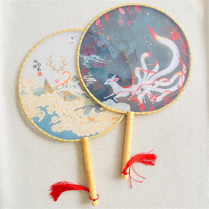 Vintage ručna lepeza Kineska svila izvezena okrugla lepeza Mitološki životinjski dizajn Ukrasi za dom Plesna lepeza Svadbena zabava