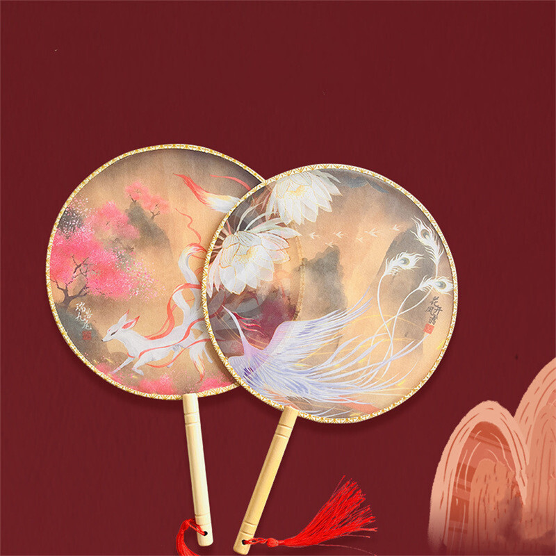 Vintage ručna lepeza Kineska svila izvezena okrugla lepeza Mitološki životinjski dizajn Ukrasi za dom Plesna lepeza Svadbena zabava