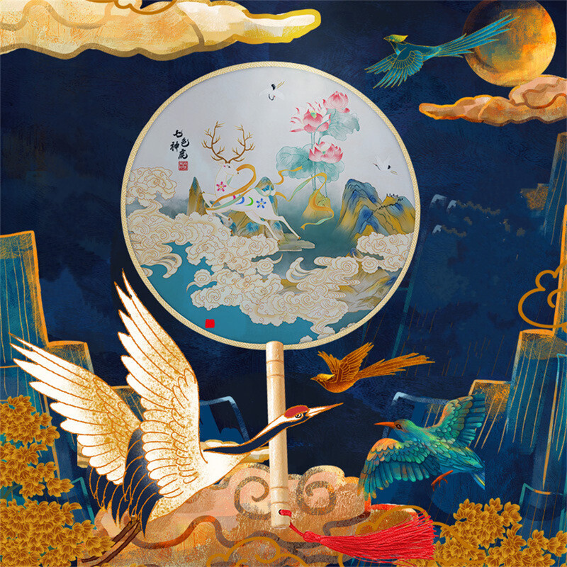 Vintage ručna lepeza Kineska svila izvezena okrugla lepeza Mitološki životinjski dizajn Ukrasi za dom Plesna lepeza Svadbena zabava