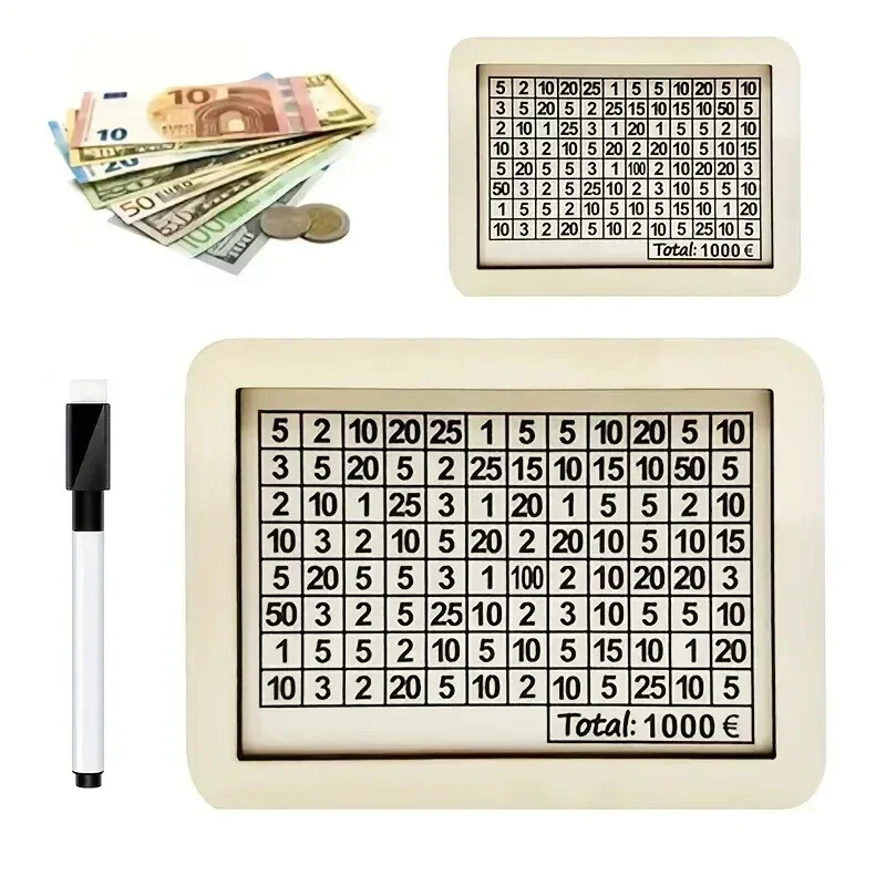 Drvena kasica prasica bijele boje s pultom, kutijom za uštedu novca, kasicom s golovima štednje i brojevima za štednju eura