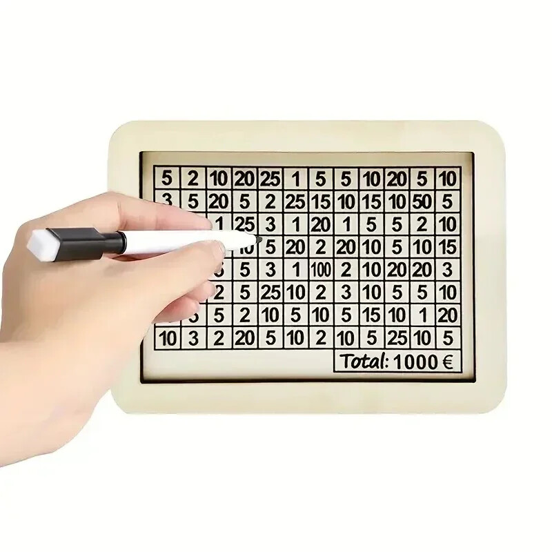 Drvena kasica prasica bijele boje s pultom, kutijom za uštedu novca, kasicom s golovima štednje i brojevima za štednju eura