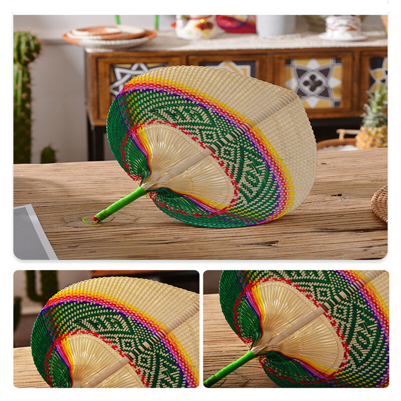 Rankų darbo iš bambuko austų vėduoklinių šiaudų austų vasarinių vėsinančių rankų ventiliatorių Kūrybinis saulėgrąžų ventiliatorius persikų širdis didelis ventiliatorius