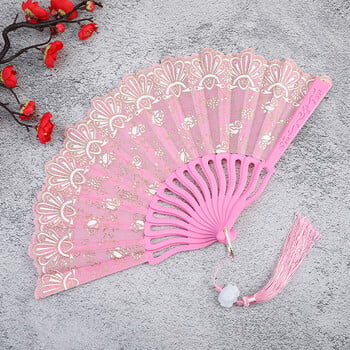 Little Flower Rose Folding Fan Ancient Style Hold Dance Fans Party Wedding Prom Dancing Summer Fan Αξεσουάρ