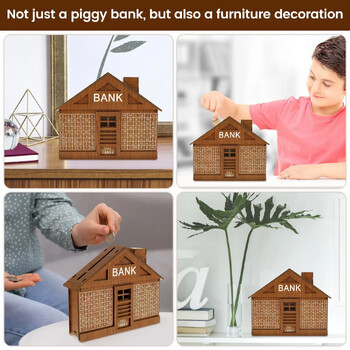 Wood Money Box for Cash House Ταμιευτήριο Κουμπαράς 1000 ή 2000 Ευρώ Adult Money Counting Bank Japanese Piggy Bank