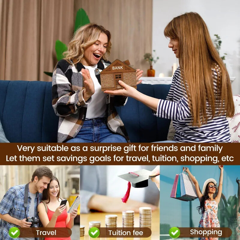 Drvena kasica za gotovinu Kućna štedna kasica 1000 ili 2000 eura Brojalica novca za odrasle Japanska kasica prasica