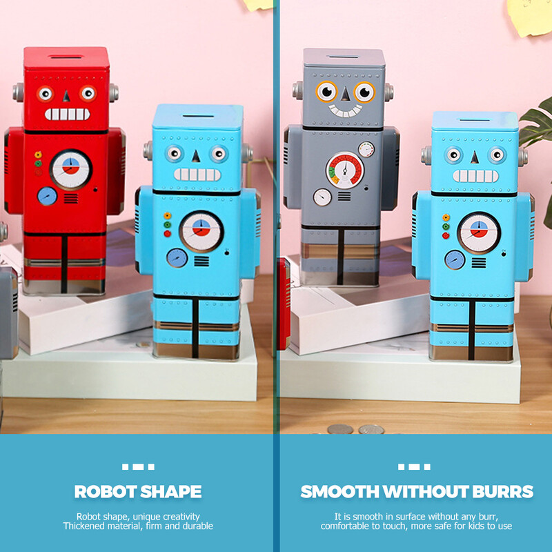 Robotas Piggy Bank berniukams Vaikams Monetų bankai Taupymo dėžutė Metalinė Raudona Pinigai Mergaičių vaikas