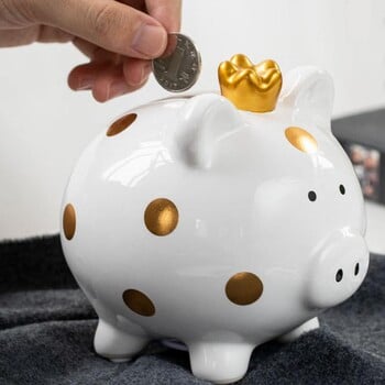 Kids Crown Pig Piggy Bank Κουτί χρημάτων Εξοικονόμηση νομισμάτων Μετρητά Διασκεδαστικό δώρο Κεραμικό γουρουνάκι Χαριτωμένο παιδικό ντεκόρ δωματίου