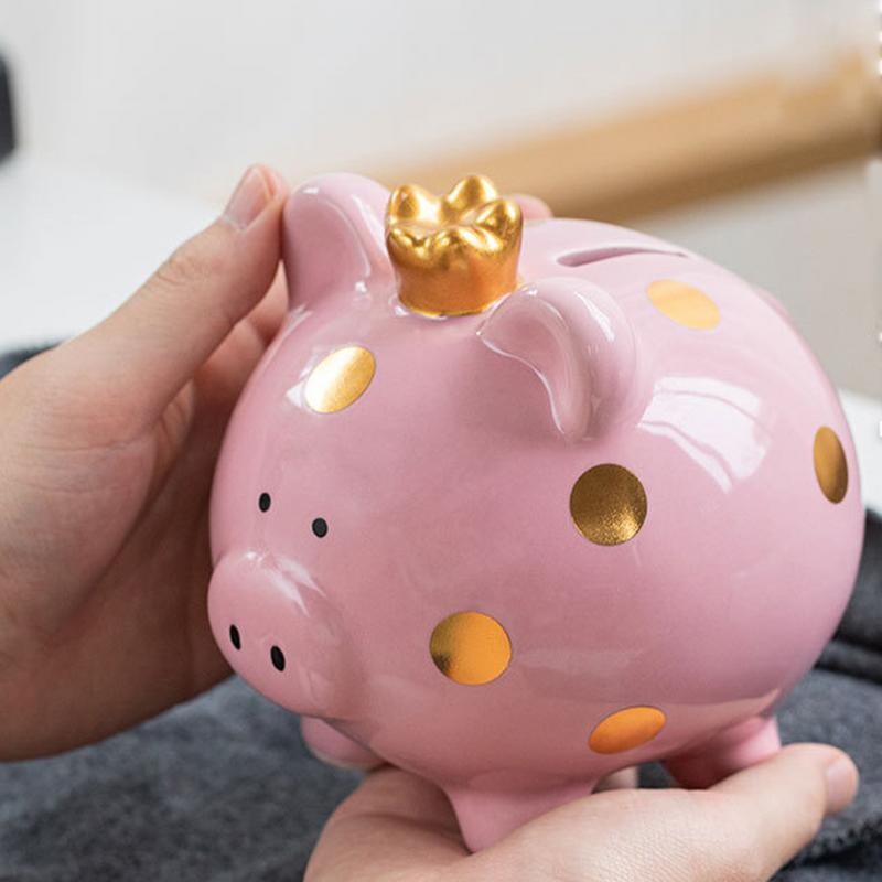 Vaikų karūna kiaulytė Piggy Bank Pinigų dėžutė Taupymo monetos Pinigai Linksma dovana Keraminė kiaulė Mielas vaikų kambario dekoras