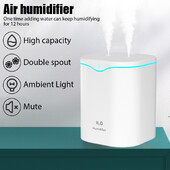 2000ML USB ovlaživač zraka s dvostrukim otvorom za raspršivanje Ovlaživač za aromaterapiju esencijalnim uljima Cool Mist Maker Fogger Purify za kućni ured