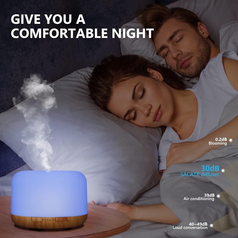 500 ML USB raspršivač arome drvenog zrna, raspršivač eteričnih ulja, ovlaživač zraka s daljinskim upravljačem, noćna svjetla u boji za dom