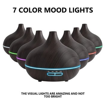 550ml Wood Color USB Diffuser Aroma, Essential Oil Diffuser with 7 Color LED Lights & Remote Control, USB Powered Humidifier Air