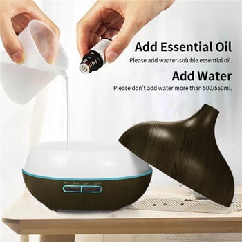 550ml Wood Color USB Diffuser Aroma, Essential Oil Diffuser with 7 Color LED Lights & Remote Control, USB Powered Humidifier Air