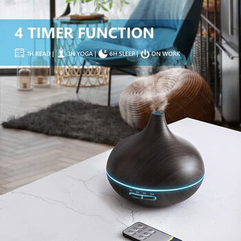 550ml Wood Color USB Diffuser Aroma, Essential Oil Diffuser with 7 Color LED Lights & Remote Control, USB Powered Humidifier Air