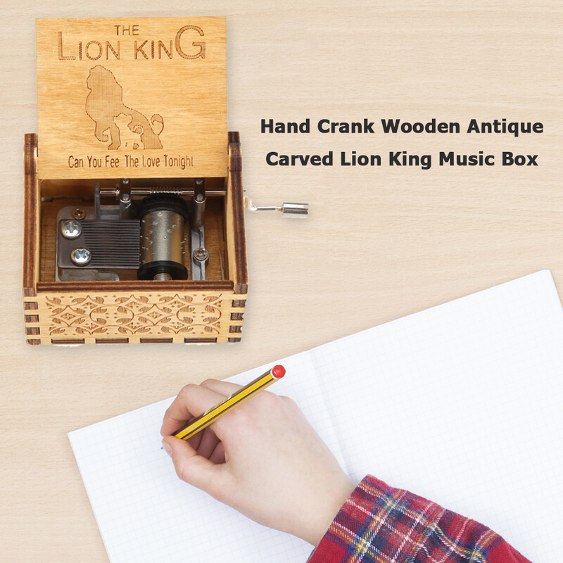 Antiikne nikerdatud Lõvikuninga muusikakast käsitsi vändatud puidust muusikaline jõulusünnipäevakingitus kodukaunistus
