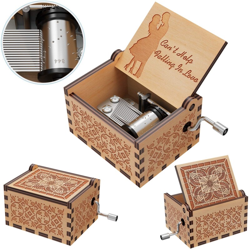 Koka ar roku izlocīta mūzikas kastīte ar vintage gravējumu mūzikas kaste nevar palīdzēt iemīlēties Valentīna dienas dāvanu dzimšanas dienā