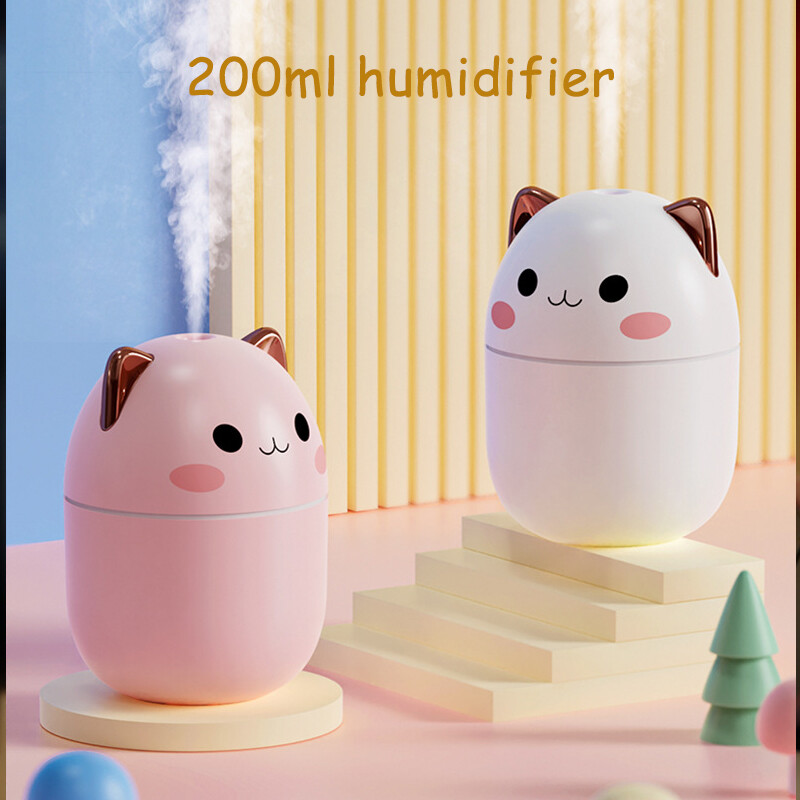 Pārnēsājams 200 ml gaisa mitrinātājs Cute Kawaii aromātu difuzors ar nakts gaismu, vēsu miglu guļamistabai mājas automašīnas attīrītājs Humificador