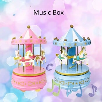 1 τμχ Luxury Carousel Music Box 4 Horses Rotate Rotation Romantic Luxury Carousel Toys Handwork Music Box Gifts