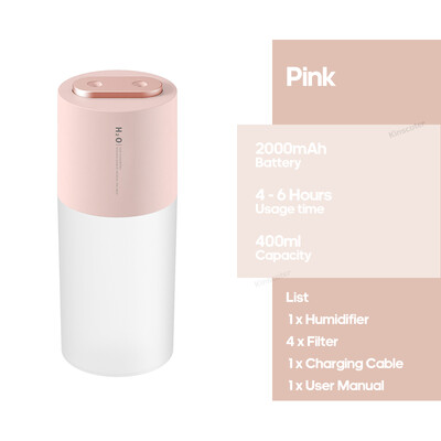 KINSCOTER Prijenosni ovlaživač zraka s dvostrukom maglom 300 ml raspršivač hladne magle 2000 mAh Automobilski pročišćivač zraka USB mini osvježivač zraka