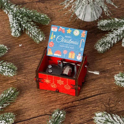 „Jingle Bells“ muzikinė dėžutė spalvota spauda medinė raižyta rankinė muzikinė dėžutė gimtadienio proga Naujųjų metų Kalėdų dovana