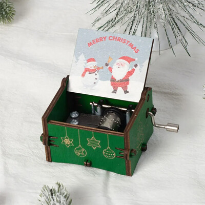 „Jingle Bells“ muzikinė dėžutė spalvota spauda medinė raižyta rankinė muzikinė dėžutė gimtadienio proga Naujųjų metų Kalėdų dovana