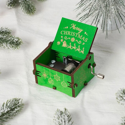„Jingle Bells“ muzikinė dėžutė spalvota spauda medinė raižyta rankinė muzikinė dėžutė gimtadienio proga Naujųjų metų Kalėdų dovana