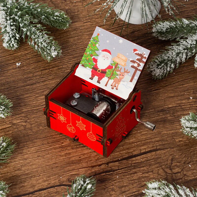 „Jingle Bells“ muzikinė dėžutė spalvota spauda medinė raižyta rankinė muzikinė dėžutė gimtadienio proga Naujųjų metų Kalėdų dovana