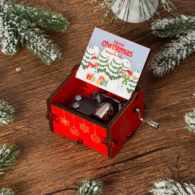 „Jingle Bells“ muzikinė dėžutė spalvota spauda medinė raižyta rankinė muzikinė dėžutė gimtadienio proga Naujųjų metų Kalėdų dovana