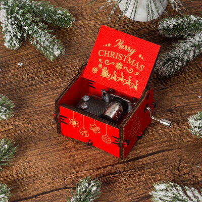 „Jingle Bells“ muzikinė dėžutė spalvota spauda medinė raižyta rankinė muzikinė dėžutė gimtadienio proga Naujųjų metų Kalėdų dovana