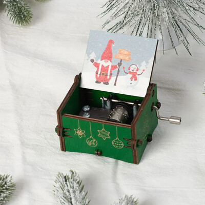 „Jingle Bells“ muzikinė dėžutė spalvota spauda medinė raižyta rankinė muzikinė dėžutė gimtadienio proga Naujųjų metų Kalėdų dovana