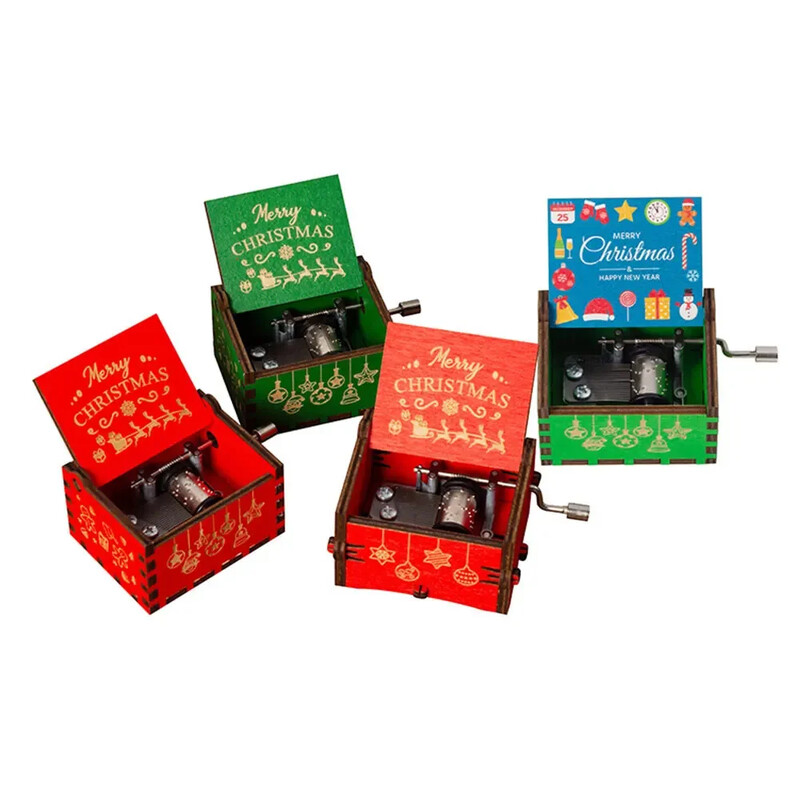 „Jingle Bells“ muzikinė dėžutė spalvota spauda medinė raižyta rankinė muzikinė dėžutė gimtadienio proga Naujųjų metų Kalėdų dovana