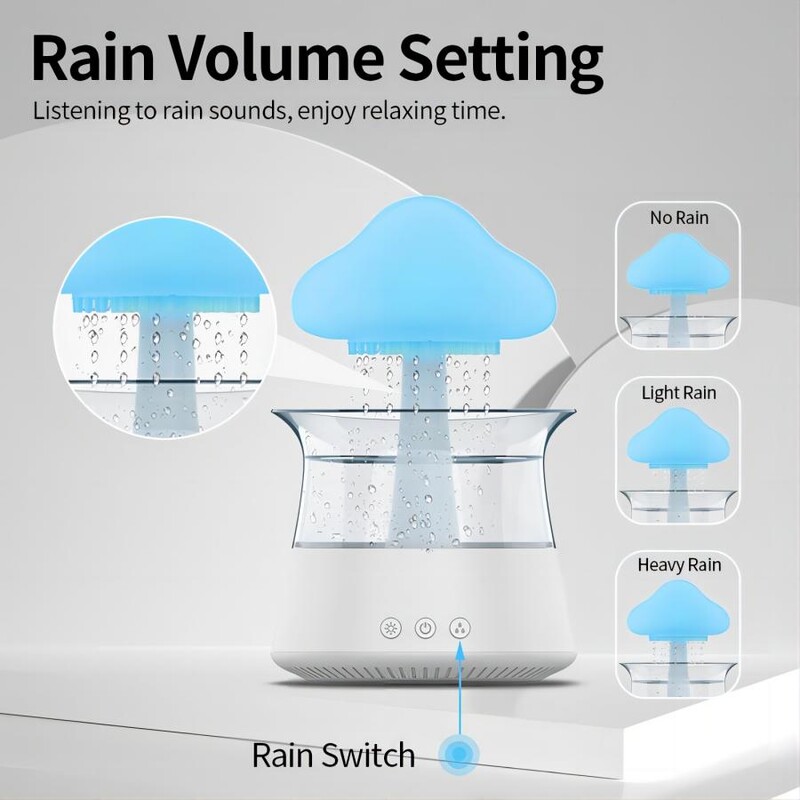 Relax Cloud Rain Difuzor Ovlaživač Raindrop Aparat za aromaterapiju Ultrazvučna atomizacija Ovlaživanje Šarena lampa