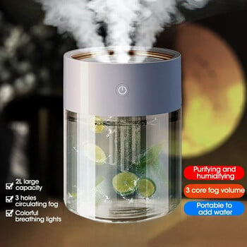 2L υγραντήρας ψεκασμού ομίχλης με Led Double Wet Aroma Essential Oil Diffuser Car UsbDesktop Home Air Humidificador Μεγάλος Όγκος